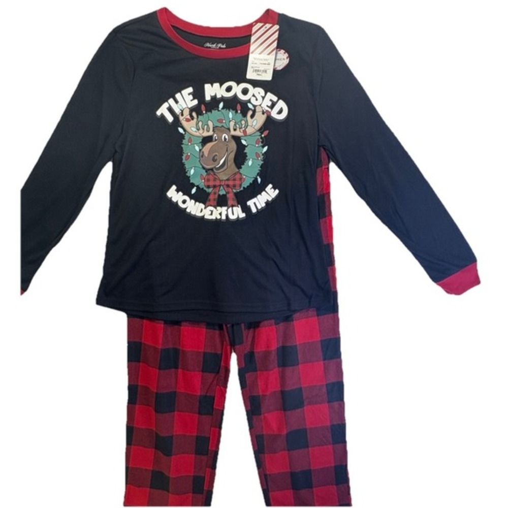 Christmas Moose Pajama Set 2 Piece Long‎ Sleeve Flannel Pants Men's Large NWT